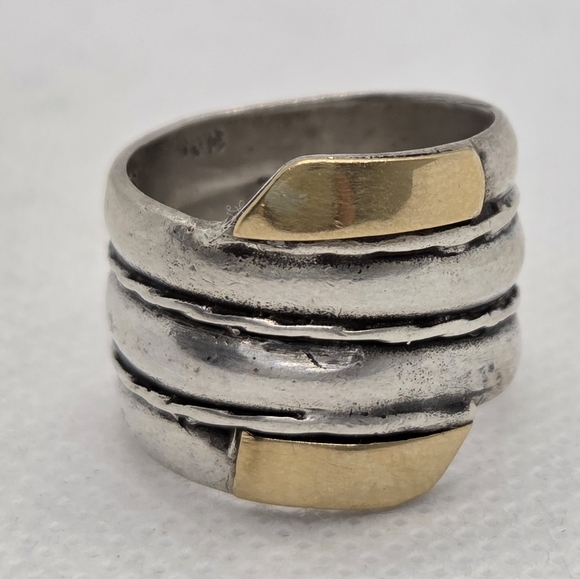 Sterling Silver 925 with Gold 18k Accent Ring Size 6.5 - Picture 2 of 6